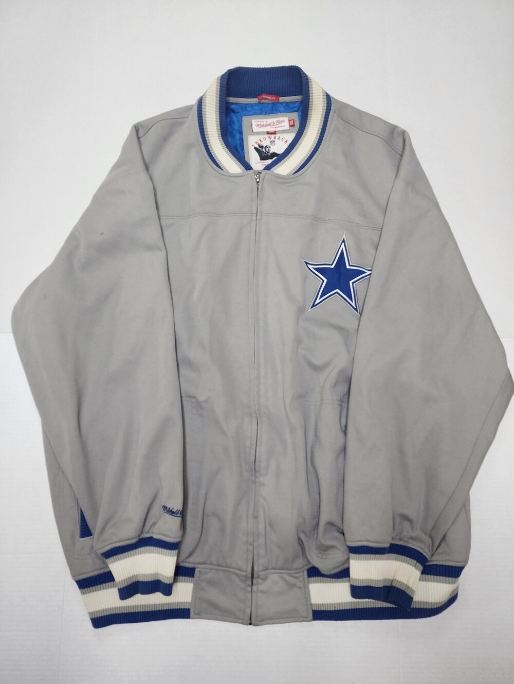 VTG Mitchell & Ness NFL Dallas Cowboys Throwback Full Zip Jacket Gray/Blue 3XL